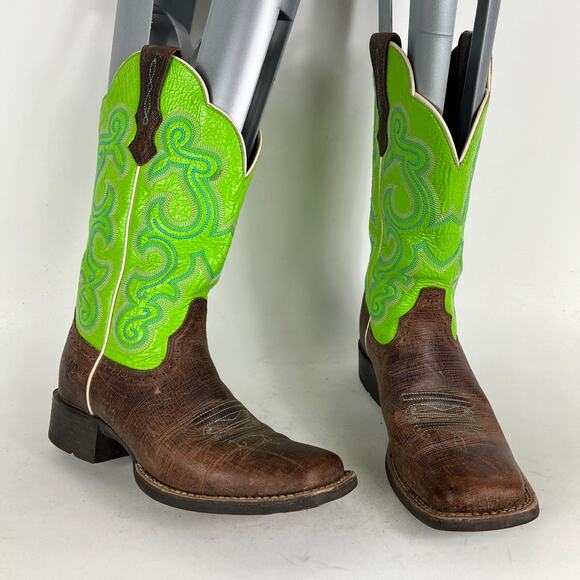 Ariat Quickdraw Western Boot Womens 5.5 Brown Lime Cowgirl Square Toe 10016311 - Picture 1 of 10